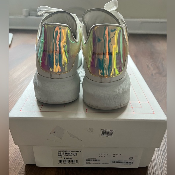Alexander Mcqueen Oversized Platform Sneakers Leather Wht Iridescent Womens Sz11 - Picture 11 of 15